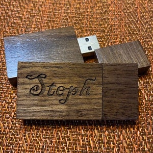 Engraved Walnut USB Flash Drive 4GB Memory Stick. Personalize with Names, Logos, etc. Great stocking stuffer or Wedding Gift