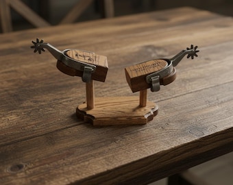 Engraved Red Oak Trophy Spur Display Stand – Heirloom Keepsake