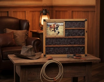Handcrafted Rodeo Buckle Display Case – 14 Buckles, 8x10 Picture Frame