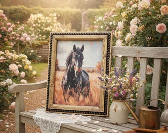 12" x 16" Black Beauty Canvas Print in Handcrafted Rustic Frame
