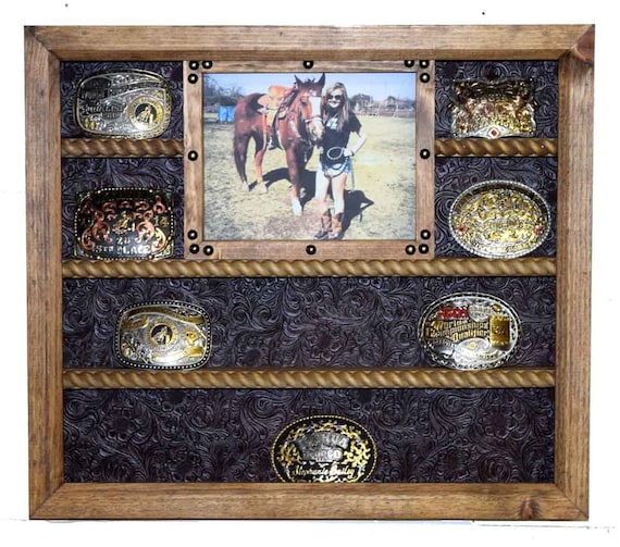 Belt Buckle Display Case With 8x10 Picture Frame Trophy Display