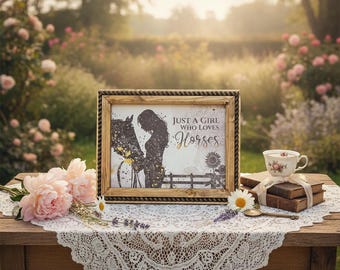 12" x 16" Just a Girl Who Loves Horses Canvas Print in Handcrafted Rustic Frame