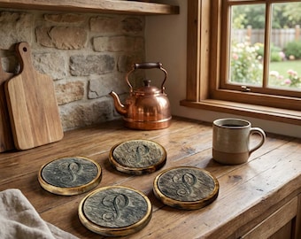 Custom Engraved Wood and Cowhide Coasters (Set of 4)