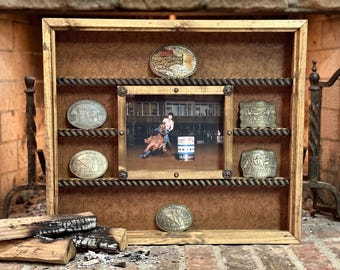 Handcrafted Belt Buckle Display Case – 8x10 Picture Frame, choose your background