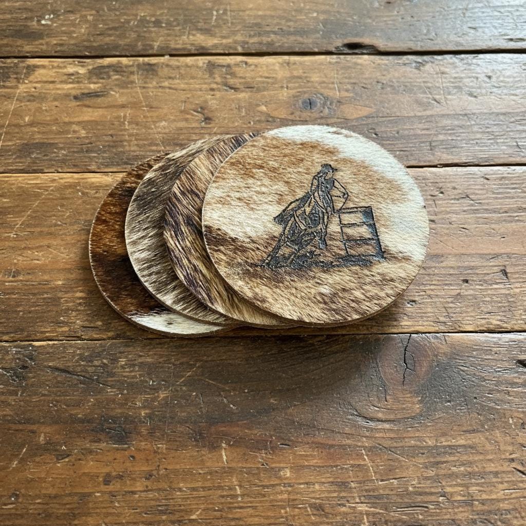 Barrel Racer Cowhide Coasters (set of 4) - Etsy