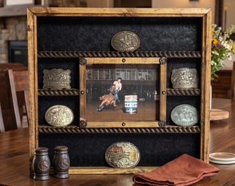 Handcrafted Belt Buckle Display Case – 8x10 Picture Frame, choose your background