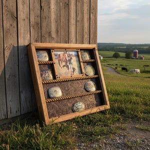 Belt Buckle Display Case With 8x10 Picture Frame - Trophy Display Case holds 14 of your rodeo award buckles from barrels, poles, bull riding