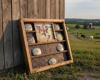 Belt Buckle Display Case With 8x10 Picture Frame - Trophy Display Case holds 14 of your rodeo award buckles from barrels, poles, bull riding
