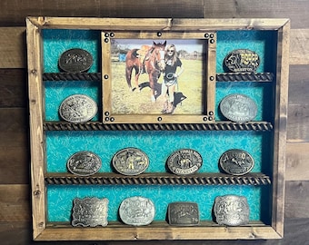 Belt Buckle Display Case With 8x10 Picture Frame Trophy Display