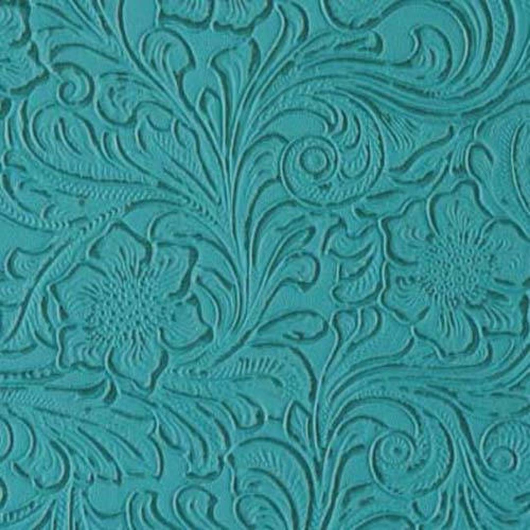 Turquoise Western Floral Heavy Duty Upholstery Vinyl 54