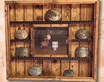 Handcrafted Belt Buckle Display Case – 8x10 Picture Frame, choose your background