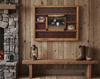 Handcrafted Rodeo Belt Buckle Display Case – Rustic Trophy Frame with 8x10 Photo