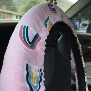 Steering Wheel Cover Rainbow Fabric Pink Background Gift Idea image 2