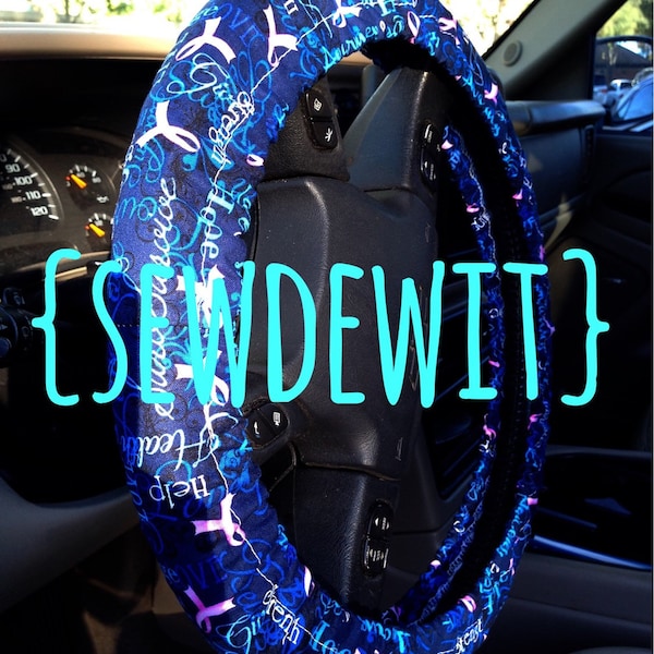 Steering Wheel Cover Breast Cancer Awareness Pink Ribbon Blue October Susan G Komen Girly Cute Car Accessories Gift for Her Gift Idea