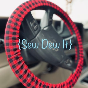 Steering Wheel Cover Red Black Buffalo Check Checkered Lumberjack Print Great Gift Idea Car Accessory image 1