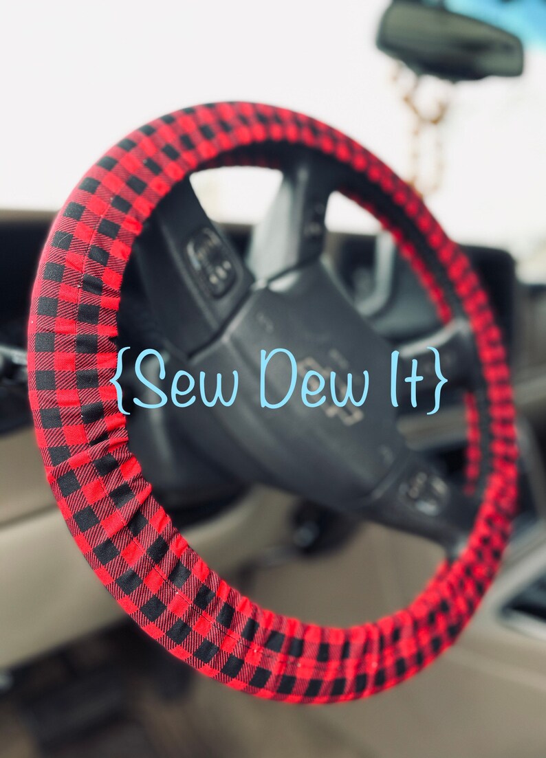 Steering Wheel Cover Red Black Buffalo Check Checkered Lumberjack Print Great Gift Idea Car Accessory image 1