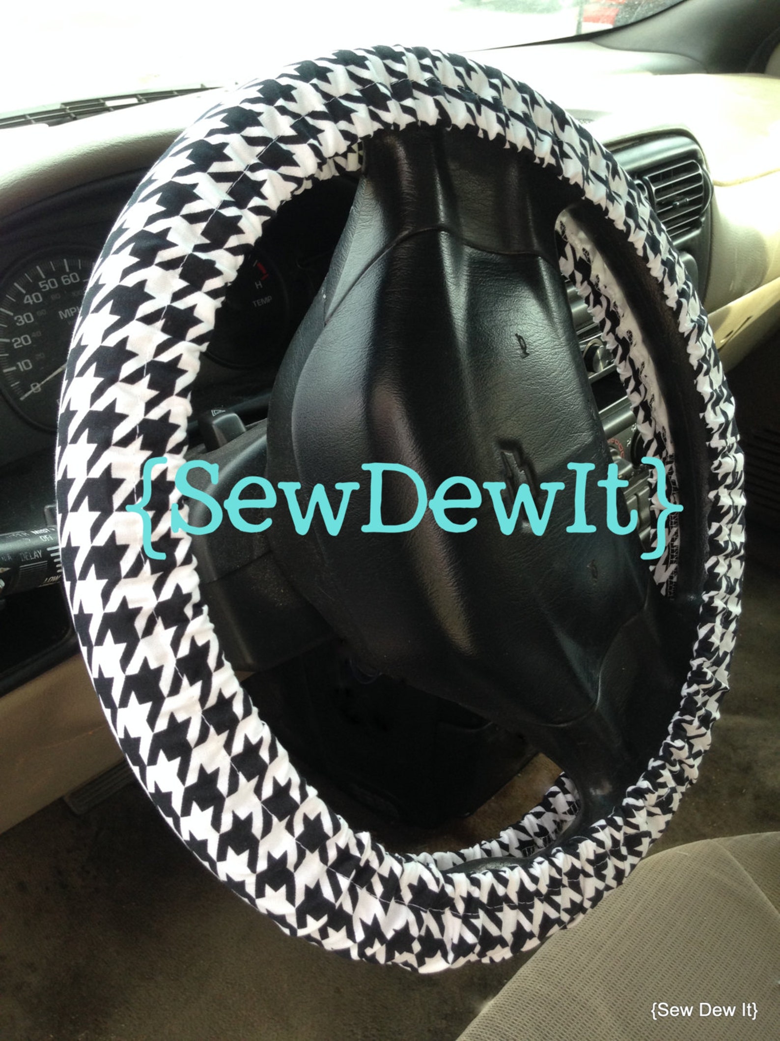 Steering Wheel Cover Black & White Houndstooth Cute Car Etsy