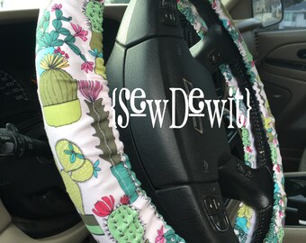 Steering Wheel Cover Cactus Cacti Arizona Southwestern Desert Plant Succulent Fabric Gift Idea Teacher Appreciation Holiday Birthday