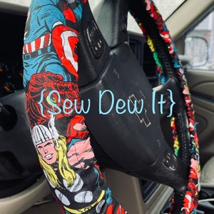 Steering Wheel Cover, Key Fob, Car Trash Bag, Face Mask, Seat Belt Covers, Marvel Funko Pop Superhero MCU image 1