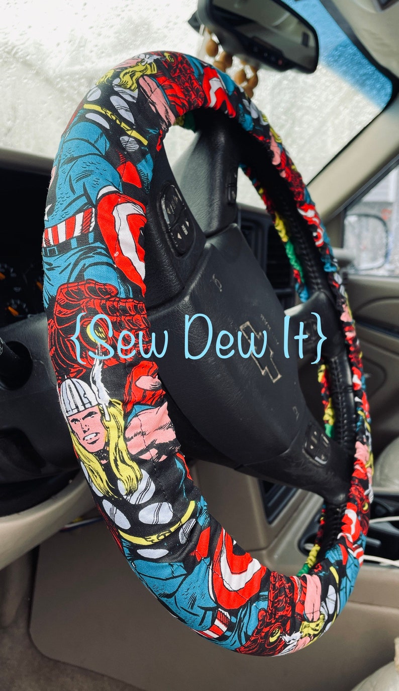 Steering Wheel Cover, Key Fob, Car Trash Bag, Face Mask, Seat Belt Covers, Marvel Funko Pop Superhero MCU image 1