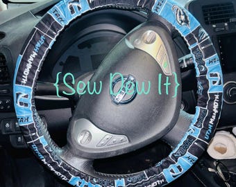 Steering Wheel Cover Utah Mammoth Hockey Blue Black White Cute Car Accessories Gift for Her Him Sports Fabric