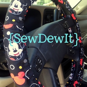 Steering Wheel Cover Mickey Mouse in Black Red White Disney Cute Car Accessories Gift for Her Gift for Him image 1