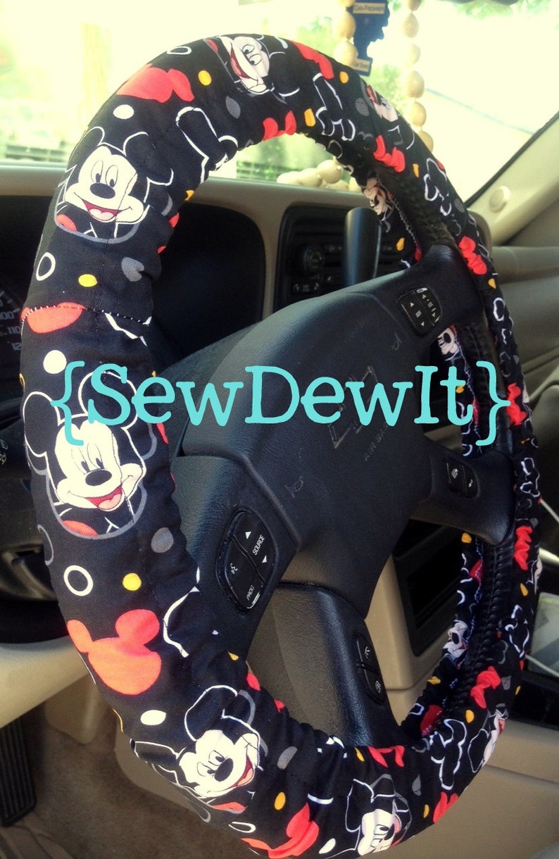 Steering Wheel Cover Mickey Mouse in Black Red White Disney Cute Car Accessories Gift for Her Gift for Him image 1