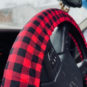 Steering Wheel Cover Red Black Buffalo Check Checkered Lumberjack Print Great Gift Idea Car Accessory image 2