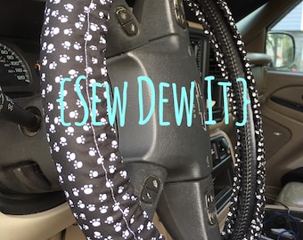 Steering Wheel Cover Puppy Dog Paws Black and White Great Gift Idea Dog Lover Animal Pet Mans Best Friend