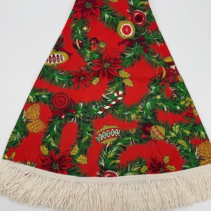 Vintage Christmas Tablecloth: 1960s Red Holiday Decor with Fringe