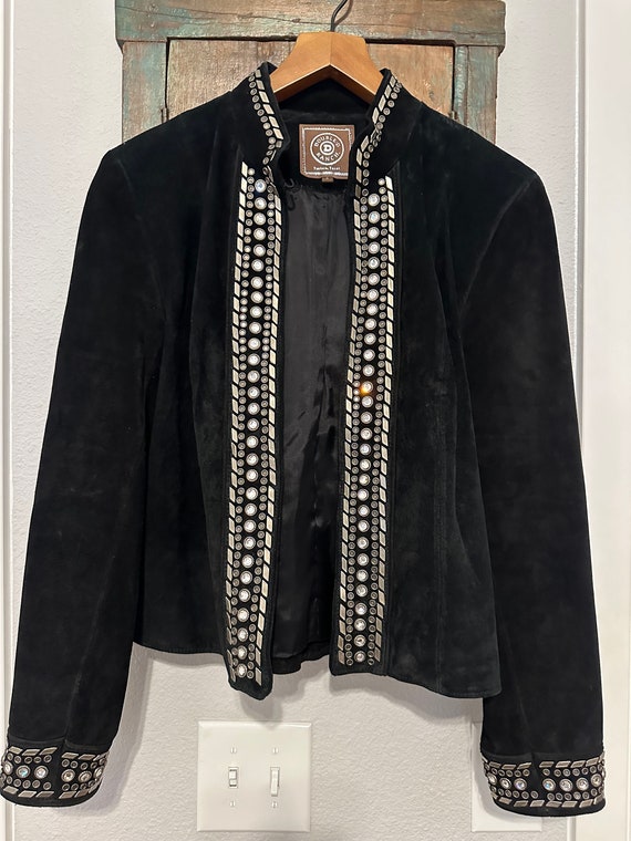 Double D Black Suede Jacket Studded Rhinestones - image 2