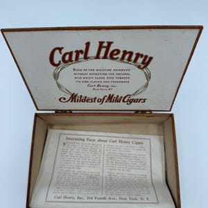 Vintage Carl Henry Cigar Box with Original Insert – Mildest of Mild Cigars, 1920s–30s Tobacco Ephemera, RARE Vintage Wood Cigar Box