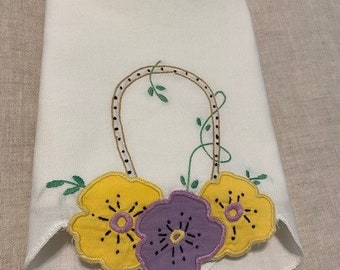 Handcrafted Pansy Pillowcase, Bright Floral Appliqué Design