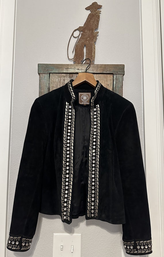 Double D Black Suede Jacket Studded Rhinestones