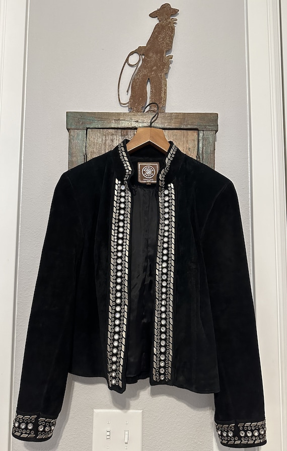 Double D Black Suede Jacket Studded Rhinestones - image 1