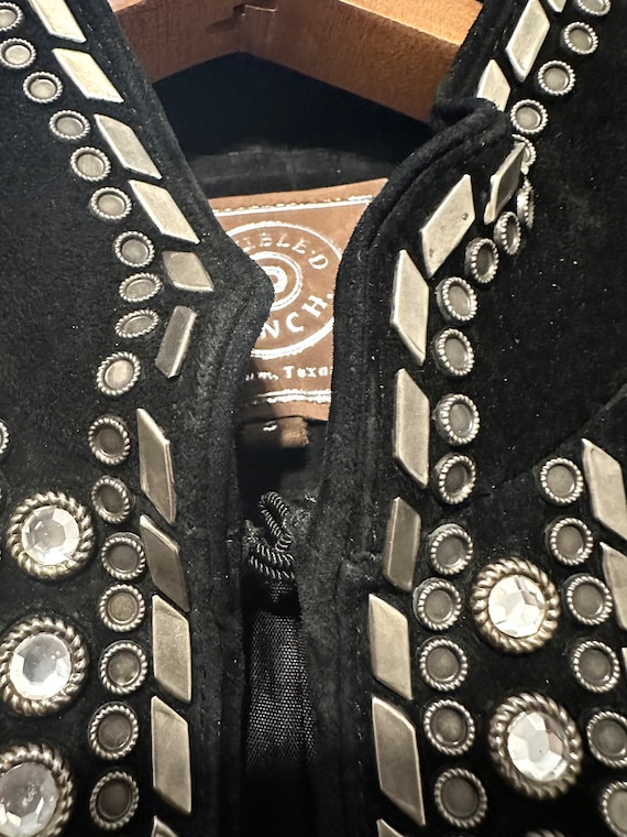 Double D Black Suede Jacket Studded Rhinestones - image 5