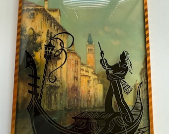 Victorian Reverse Painted Bubble Glass Art: Venice Gondola Scene