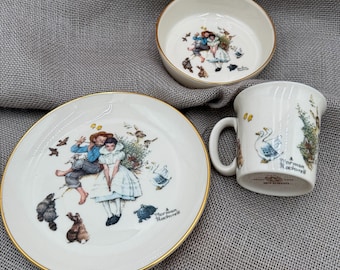 Gorman Norman Rockwell Spring Duet 3-Piece Dinnerware Set, Vintage Floral Kitchen Decor