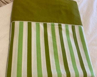 Penneys Avocado Green Striped Flat Sheet Solid Border Mid Century Modern Design