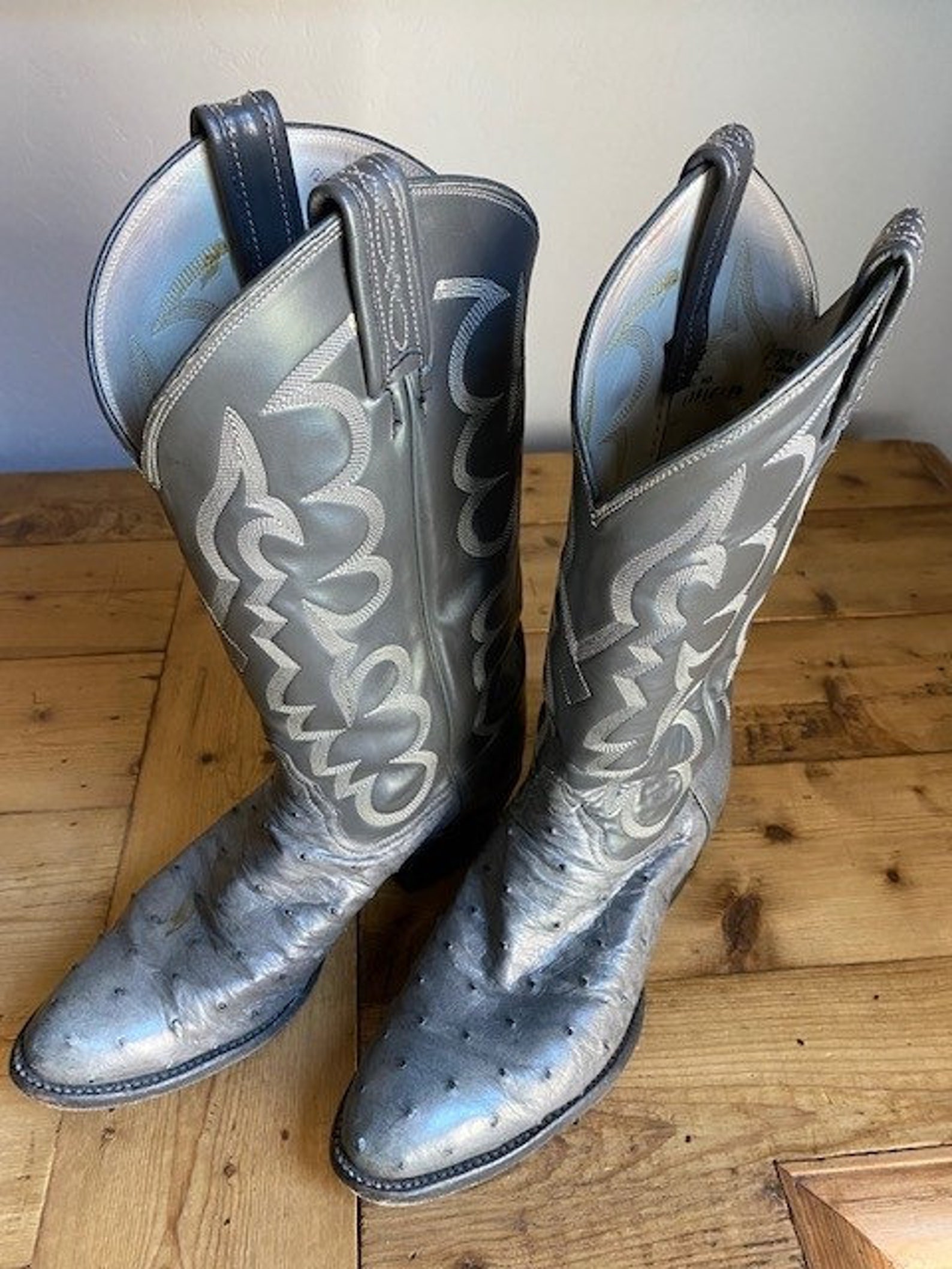 Tony Lama Gray Ostrich Boots Men's Size 8 Style 80621 | Etsy