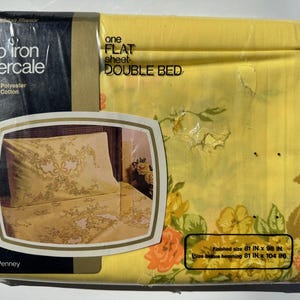 Vintage Yellow Floral Flat Sheet: 1960s Double Bedding (NOS)