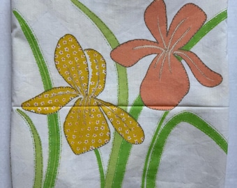 Vintage 1975 Angelo Doghia King Bettlaken: Gelbe Blumen MCM Bettwäsche