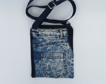 Recycled Denim Jeans Crossbody/Shoulder Bag/Luggage/handbag/Purse/Blue bag/Handmade bag