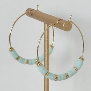Heishi Hoop Earrings, 18 Karat Gold