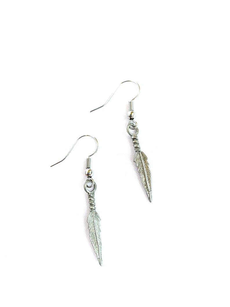 Bohemian Silver Drop Tiny Handmade Feather Earrings