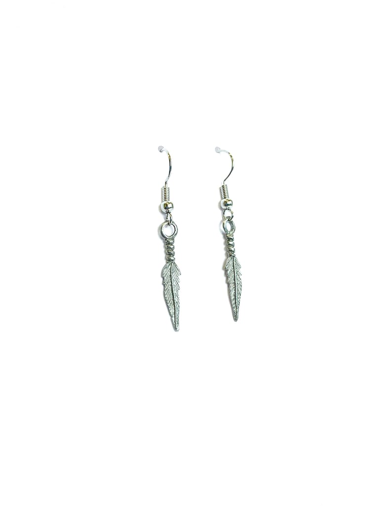 Bohemian Silver Drop Tiny Handmade Feather Earrings
