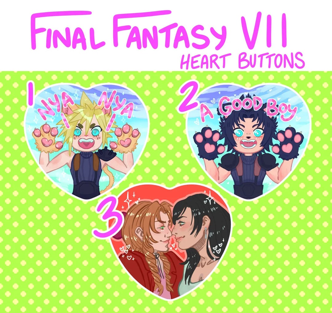 ☆nff☆ heart button ring nff7 Final Fantasy 7 Heart Buttons - Etsy