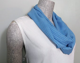 Royal blue & white stripes on a summer chiffon womans infinity scarf.  Fluffy drape. Versatile classy casual sporty team colors. Creighton *