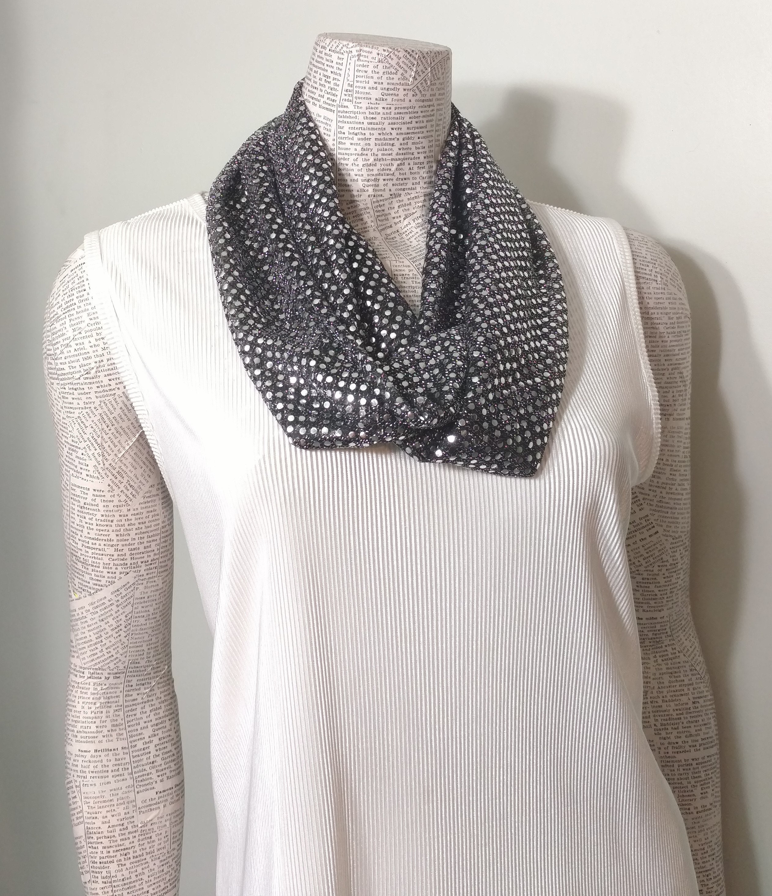 Black knit cardigan, scarf collar studded with silver me…