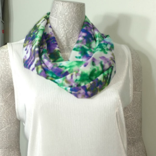 Watercolor shades of purple green & aqua subtle print lightweight womens woven polyester scarf. Great drape Classy Professional Casual*